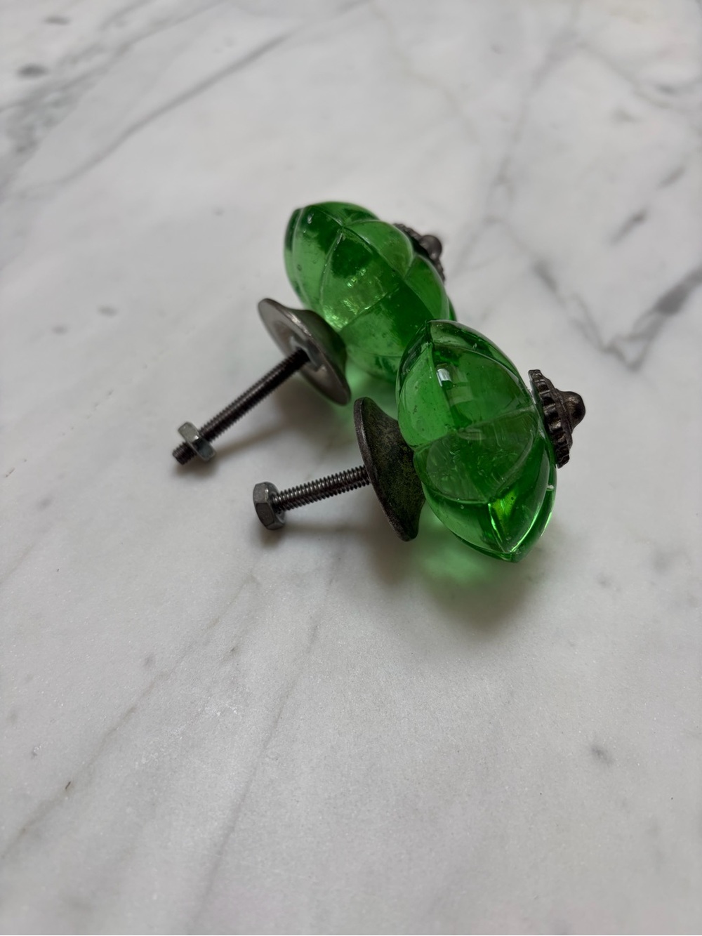 Green Glass Vintage Knobs - Pair - Picture 2 of 5
